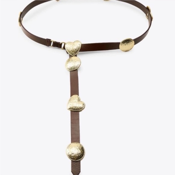 Zara Brown Belt with Gold Heart Accents - Picture 3 of 6